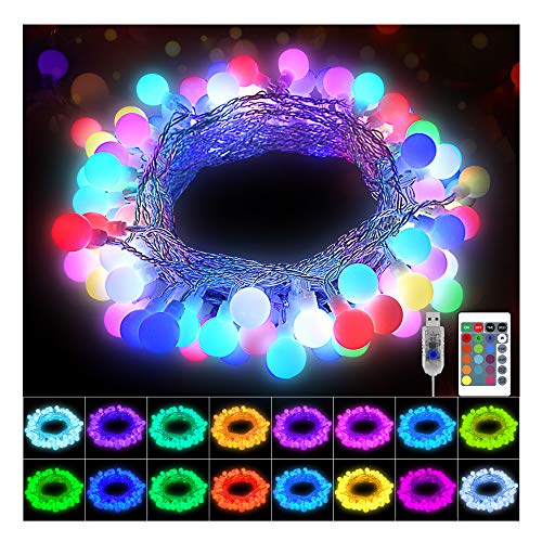 KNONEW 16 Colors Globe String Lights 60 LED 20ft with Remote USB Powered Multicolor Changing Twinkle Fairy Ball Light for Christmas Wedding Party Girls Bedroom Indoor Outdoor Waterproof Decorations