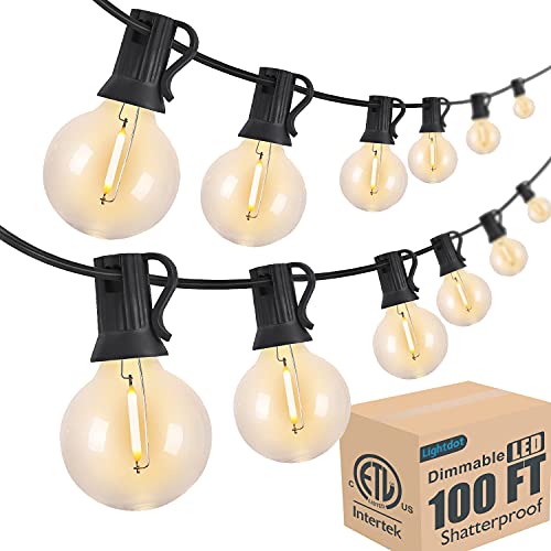 Lightdot 100ft Globe Outdoor Lights String Dimmable LED Patio String Light with 52 G40 Shatterproof Bulbs Commercial Hanging Lights for Outside Party Porch Backyard Bistro Valentines Day Decor