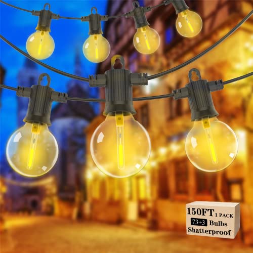 String Lights for Outside 150FT ZOTOYI Outdoor String Lights LED G40 Globe Lights with 76 Shatterproof Bulbs(3 Extra) Waterproof IP65 Bistro Lights for Porch Backyard Gazebo 2700K Warm White