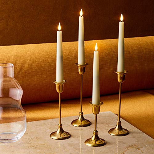 7 Inch Flameless Taper Candles  Realistic 3D Flame with Wick Ivory Real Wax Flickering LED Flame Spring Home Decor Automatic Timer Remote Control and Batteries Included  Set of 4
