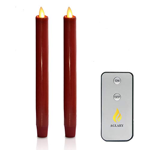 Aglary Flameless Moving Wick Taper Candle LED Battery Operated Candles with Timer and Remote 8 Set of 2 Burgundy