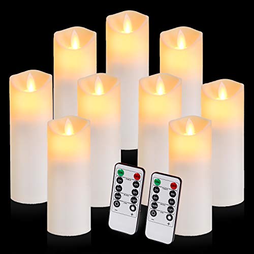Aignis Flickering Flameless Candles with 10Key Timer Remote Exquisite Decor Battery Operated Candles Outdoor Heat Resistant with Realistic Moving Wick LED Flames
