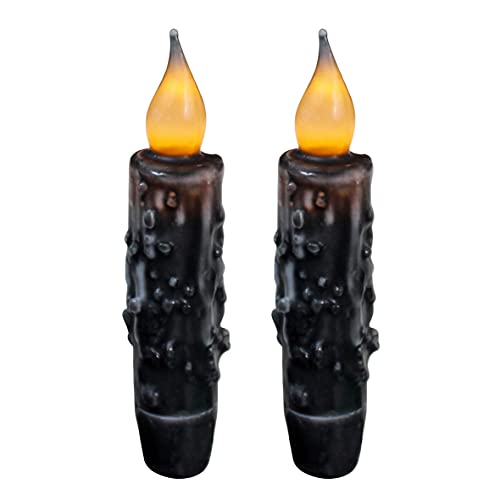 CVHOMEDECO Real Wax Hand Dipped Battery Operated LED Timer Taper Candles Country Primitive Flameless Lights Décor 434 Inch Matt Black 2 PCS in a Package