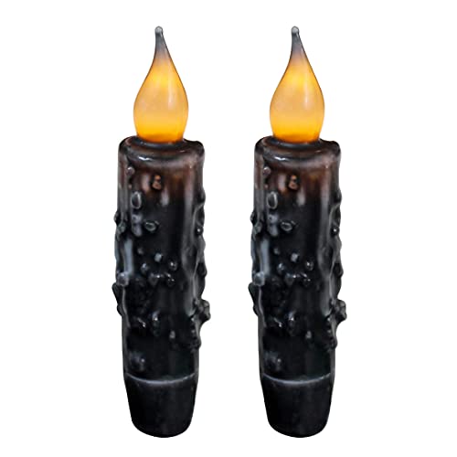 CVHOMEDECO Real Wax Hand Dipped Battery Operated LED Timer Taper Candles Country Primitive Flameless Lights Décor 434 Inch Matt Black 2 PCS in a Package