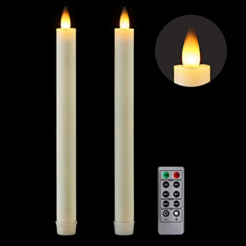 CozierGlow Ivory Flameless Taper Candles Flickering with Remote and Timer 3D Moving Flame Battery Operated Taper Candles to 400 Hours 9 Inch Wax Led Window Candles  Remote Included