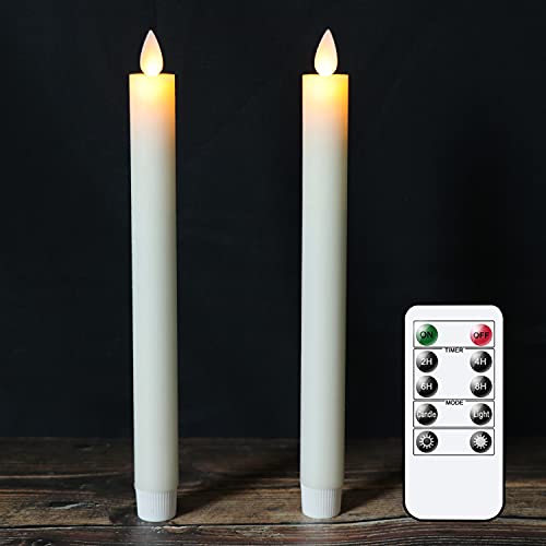 DRomance Flameless Taper Candles with Remote and Timer Moving Wick LED Flickering Window Candles Battery Operated 078 x 95 Inches Real Wax Amber Yellow Christmas Window Decoration Set of 2(Ivory)