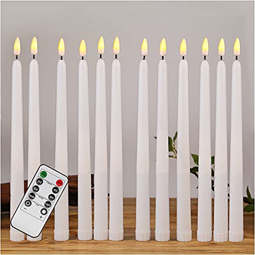 Duduta White Flameless Taper Candles with Remote Flickering Realistic LED Battery Window Candles Set of 12