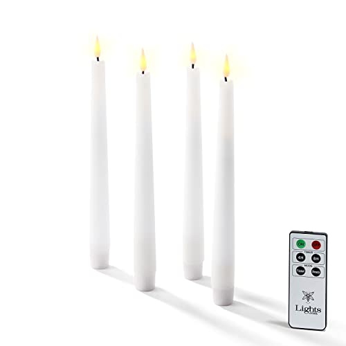 Flickering Flameless Taper Candles with Remote  9 Inch LED Candlesticks Realistic 3D Flame with Wick White Real Wax Everyday Centerpiece Automatic Timer Batteries Included  Set of 4