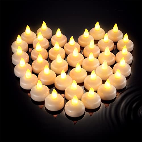 36 Pieces Flameless Floating Candles Waterproof Floating Tealights Candles Warm White LED Flickering Candles Decor for Valentines Day Wedding Party Centerpiece Pool Bathtub (Yellow Light)