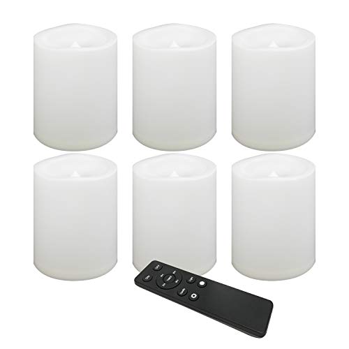 CANDLE CHOICE Waterproof Outdoor Battery Operated Flameless Candles Remote Timer White Plastic Realistic Flickering Fake Electric LED Pillars Lantern Garden Wedding Christmas Decorations 3x4 6 Pack