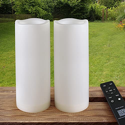 HOME MOST Pack of 2 White LED Candles Outdoor 3x8  Unscented IP65 Waterproof Battery Powered Flameless LED Pillar Candles with Remote and Timer  Battery Operated Flameless Candles Flickering