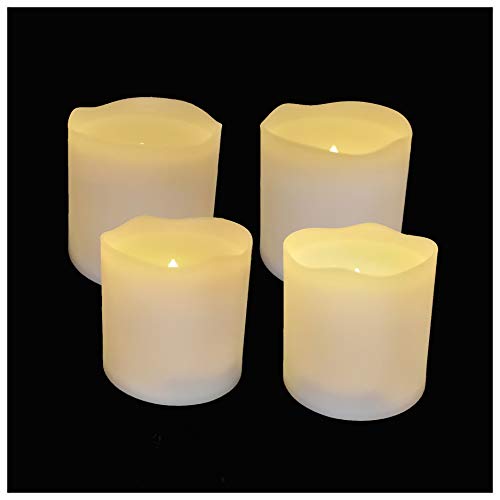 Outdoor Indoor Flameless Pillar Candles 4 Pack Plastic Resin Battery Operated Electric LED Candle Sets with Cycling 24 Hours Timer Function for Home Party Wedding Decoration 3x3