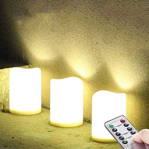 Set of 3 Outdoor IP44 Warm White LED Rainproof Waterproof Flameless Battery LED Pillar Candles with Remote and Timer Plastic Wont Melt Weather Resistant Design 3 x 4 Timer 24hours