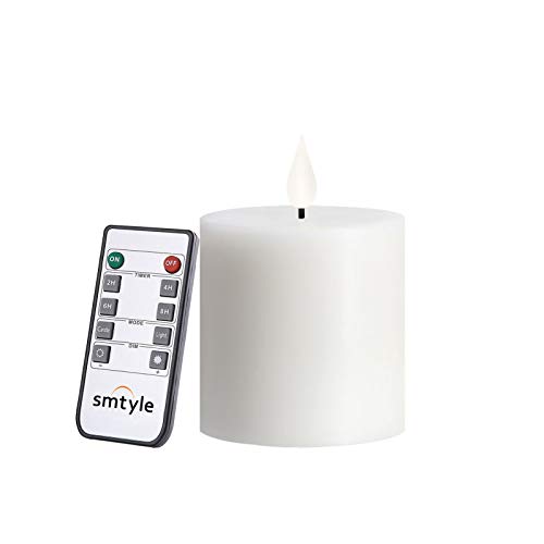smtyle 3 X 3 Inch White Flameless Candle with Timer Battery Operated Real Wax Pillar LED Candle with 10 Key Remote and Cycling