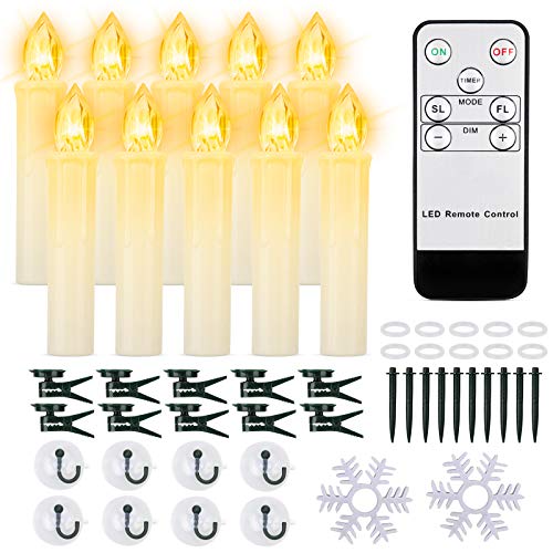 10 PCS LED Flameless Window Lights Candle Battery Operated Taper Candles with Remote Timer Christmas Flickering Window Candles with Suction Cups and Clips for Home Decorations Holiday Chandelier