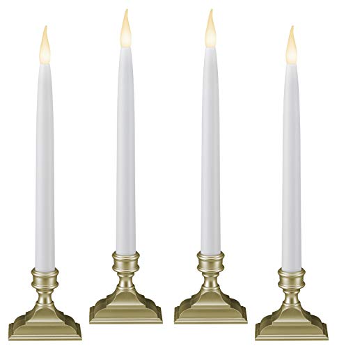 612 Vermont Battery Operated LED Taper Window Candles with Timer (6 on18 Off) Patented Warm White Dual LED Flicker Flame VT1660P4 (Pack of 4 Pewter)