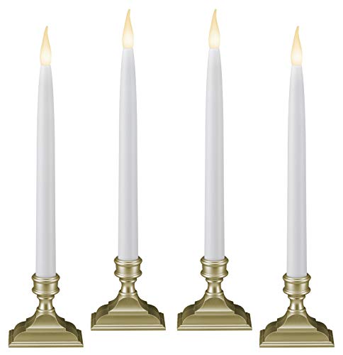 612 Vermont Battery Operated LED Taper Window Candles with Timer (6 on18 Off) Patented Warm White Dual LED Flicker Flame VT1660P4 (Pack of 4 Pewter)