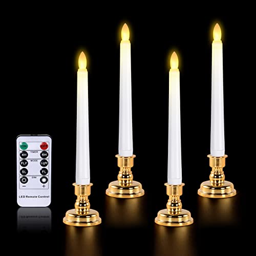 LED Window Candles JOSU Christmas Flameless Window Candle Lights with Timer Battery Operated 4 3D Wick Light Window Candle4 Removable Gold Candle HoldersRemote for Decor Festival Celebration