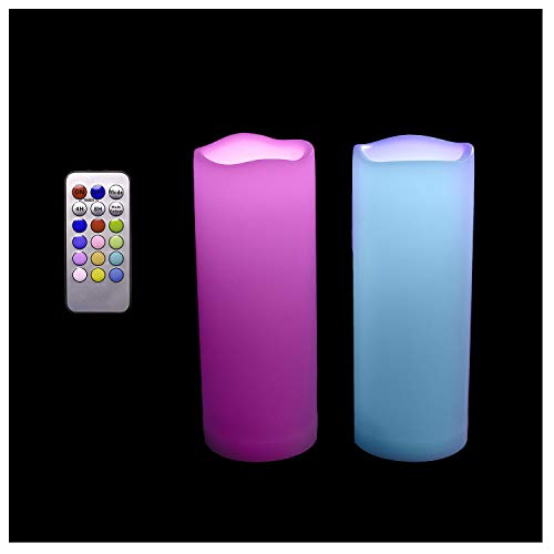 Color Changing Outdoor Flameless Pillar Candles Remote Waterproof Battery Operated Electric LED Candle Set for Gift Home Party Wedding Supplies Garden Halloween Christmas Decoration 2 Pack 3 x 7