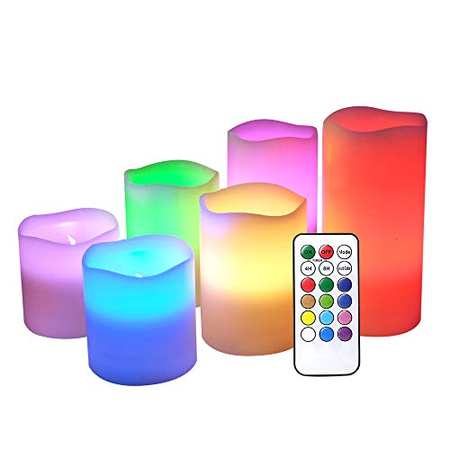 DRomance LED Flickering Candles Battery Operated with 18Key Remote Timer Color Changing Real Wax Set of 6 Flameless Pillar Candles Indoor Halloween Christmas Romantic Decor(3 x 36)