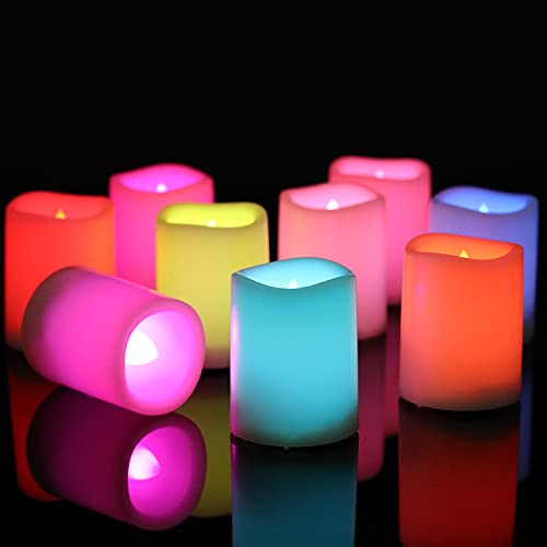 Eldnacele 12 Pack Color Changing Flameless Candles with Remote Battery Operated Multi Colored LED Votive Candles for Romantic Halloween Christmas Wedding Party Decorations 15x 2