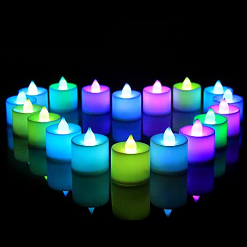 GLO Flameless Color LED Votive Tealight Candles (Body Color White LEDs Changing MultiColors) Lasts 2X Longer LED Tea Lights Multi Color Flickering Light Pack of 12 Multicolor