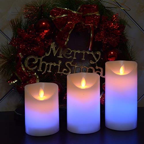 kingleder Battery Operated Pillar CandlesColor Changing Realistic Flickering LED Candle for Hanukkah DecorationsChristmas DecorationsWall SconcesFireplace Decoration(4 5 6 Set RemoteTimer)
