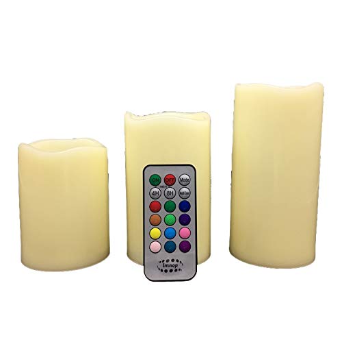 lmnop RadiantCandle Set of 3 Flameless Color Changing LED Water Resistant Indoor  Outdoor with Remote and Flicker mode