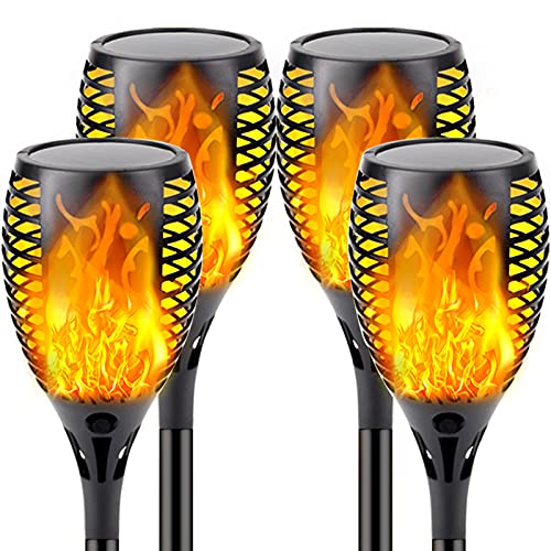 4Pack Solar Flame Torch (Super Larger Size  Upgraded Vivid Flame) UltraBright Solar Lights Outdoor Decorative with Flickering Flame Waterproof Outdoor Lights for Garden Landscape Yard Pathway