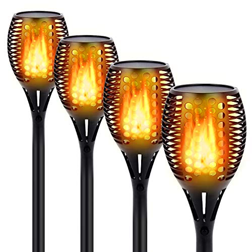 CINOTON Outdoor Solar Lights Upgraded Waterproof Solar Torch Light with Flickering Flames Outdoor Landscape Decoration Lighting Dusk to Dawn Solar Tiki Light for Patio Driveway (4 Packs)