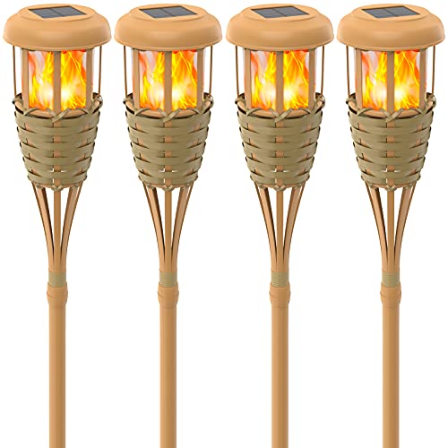 Evelynsun Tiki Torch Solar Lights Outdoor  Solar Torch Light with Flickering Flame Waterproof Garden Tiki Torches for Outside
