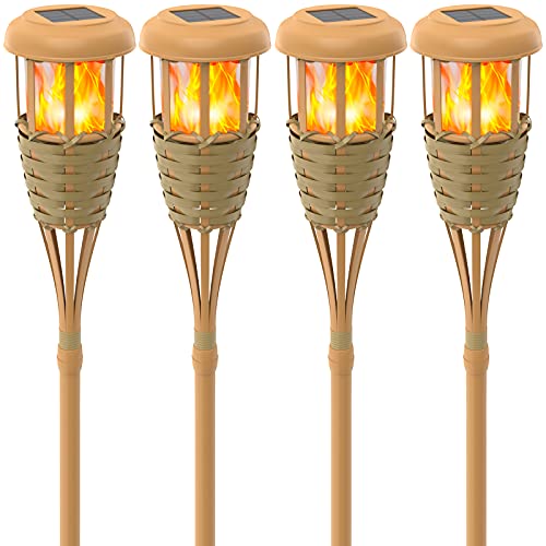 Evelynsun Tiki Torch Solar Lights Outdoor  Solar Torch Light with Flickering Flame Waterproof Garden Tiki Torches for Outside