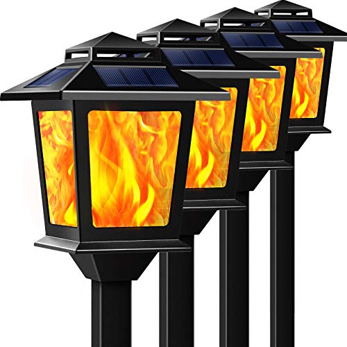 TomCare Solar Lights Outdoor Metal Flickering Flame Solar Torches Lights Decorative Outdoor Lighting Waterproof Heavy Duty Outdoor Solar Pathway Lights Landscape Lighting for Garden Yard (4)