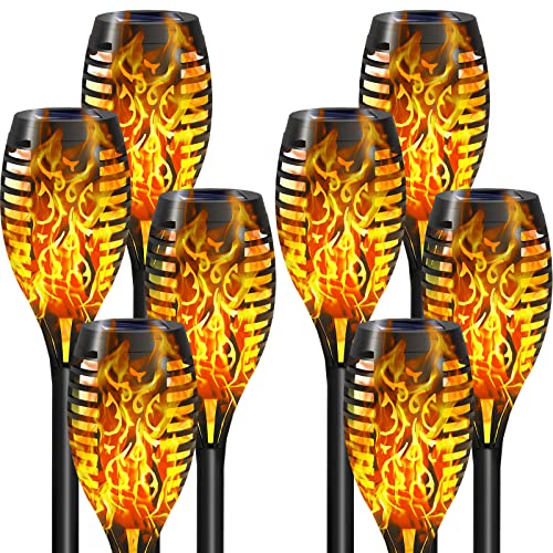 Walensee Solar Torch Lights with Flickering Flame 8 Pack 12 LED Tiki Mini Torch Waterproof Solar Lights Outdoor Landscape Decoration Lighting Dusk to Dawn Auto OnOff for Garden Patio Yard Pathway