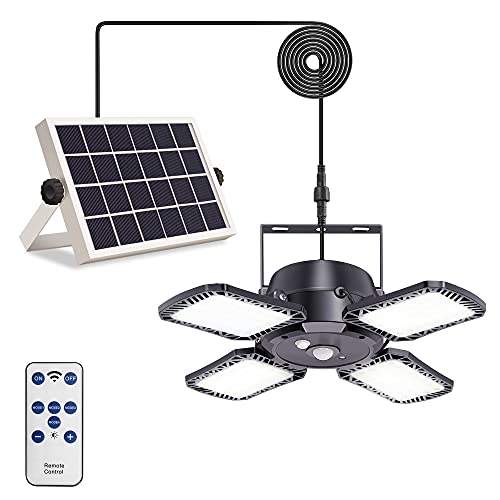 Solar Pendant Lights Yomisga Solar IndoorOutdoor Light with Motion Sensor 4 Lighting Modes with Remote Control 128 LED 1000LM Solar Powered Shed Lamp for Gazebo Garage Shop Barn Home House Porch