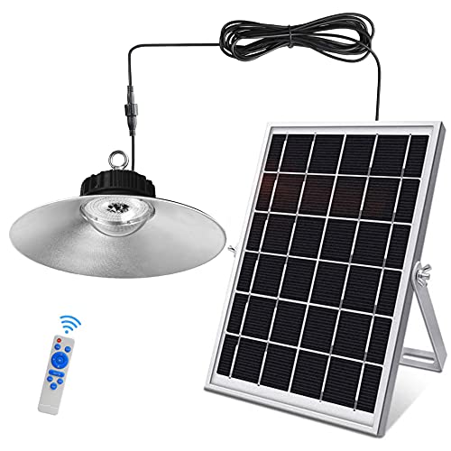 Super Bright 3000 Lumen Solar Pendant Light Hanging Indoor Outdoor Shed Lights IP66 Waterproof Dusk to Dawn Sun Powered LED Lamp with 33ft Cable for Gazebo Cabin Garage Carport Shop Gutter Barn