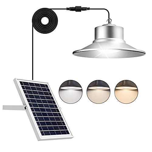 TSUNUS Solar Pendant Light 3 Colors Solar Shed Light with Remote Control 164Ft Cord Adjustable Large Solar Panel IP65 Waterproof Solar Barn White Lights for Garden Gazebo Patio Yard Balcony