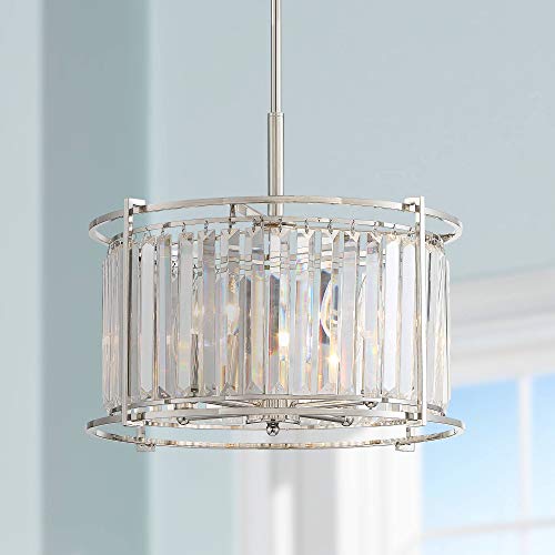 Audrey Polished Nickel Pendant Chandelier 18 Wide Modern Clear Crystal Drum Shade 4Light Fixture for Dining Room House Foyer Entryway Kitchen Bedroom Living Room High Ceilings  Possini Euro Design