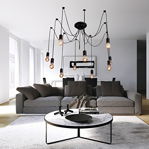 LightInTheBox Vintage Pendant Light Modern Adjustable DIY Ceiling Spider Pendant Lighting Industrial Hanging Light Rustic Chandelier Light Fixture 10 Arms Black for Living Room Dinning Room Bedroom