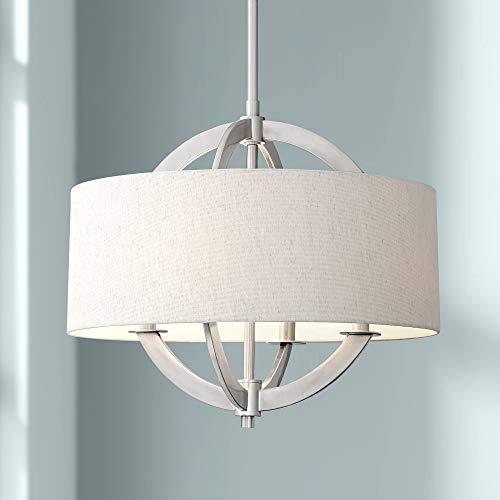 Saturna Brushed Nickel Drum Pendant Chandelier 21 Wide Modern Oatmeal Linen Shade 4Light Fixture for Dining Room House Foyer Kitchen Island Entryway Bedroom Living Room  Possini Euro Design
