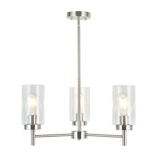 VINLUZ 3 Lights Modern Chandeliers Metal Light Fixtures Ceiling Brushed Nickel Industrial Pendant Lighting for Dinging Room Living Room Kitchen Bedroom Hallway