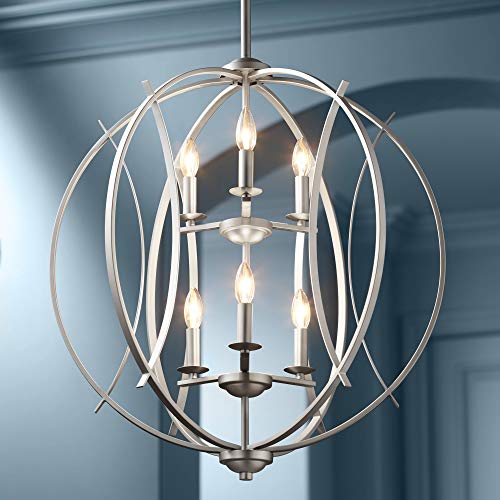 Spherical Brushed Nickel Orb Pendant Chandelier Lighting 24 Wide Modern Open Frame 6Light Fixture Dining Room House Foyer Entryway Kitchen Bedroom Living Room High Ceilings  Possini Euro Design