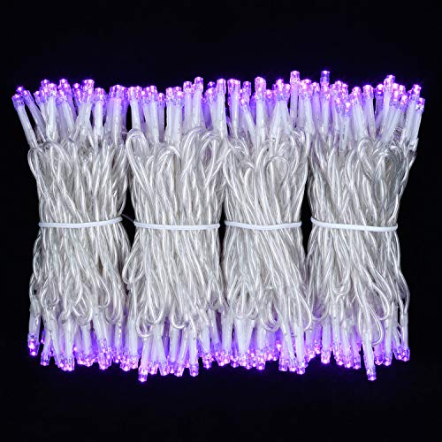 100 Feet 300 Purple LED String Lights Adapter with Functions Controller Constant Lighting  Flashing Mode Wide Angle LED String Light for Wedding Party Bedroom Patio Garden Halloween Holiday(Purple)