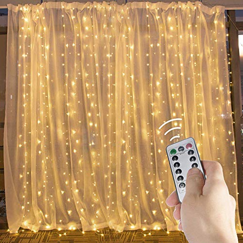 Brightown Hanging Window Curtain Lights 98 Ft Dimmable  Connectable with 300 LED Remote 8 Lighting Modes Timer for Bedroom Wall Party Indoor Outdoor Decor Warm White(Curtain is Not Included)