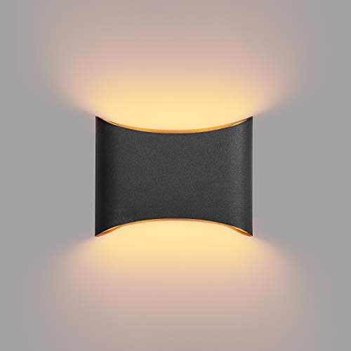 MOTINI Modern LED Wall Sconce Light Fixture Outdoor Indoor Exterior Flush Mount Up and Down 13W 3000K Warm Light Waterproof Wall Lamp for Home Porch Patio Entryway Living Room Bedroom BlackGold