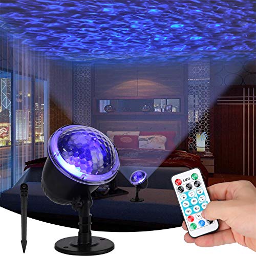 Projector Lights Ocean Wave Calming Autism Sensory Autistic Water Night Light Toys Relax Led Blue Night Projector Lamp Waterproof Ceiling 3D Effect Remote Control for Children Kids Boys Bedroom Party