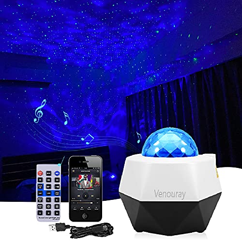 Venouray LED Light Night Lights Lamps Lighting Galaxy Projector with Music Speaker Remote Control for Gaming Room Home Theater Bedroom Decoration Children Adults Gifts (White)
