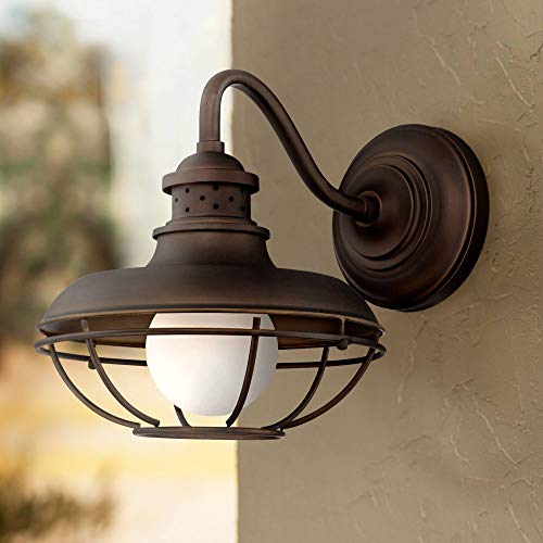 Franklin Park Rustic Industrial Outdoor Barn Light Fixture Oil Rubbed Bronze Open Cage 13 White Glass Orb Diffuser for Exterior House Porch Patio Outside Deck Garage Front Door  Franklin Iron Works