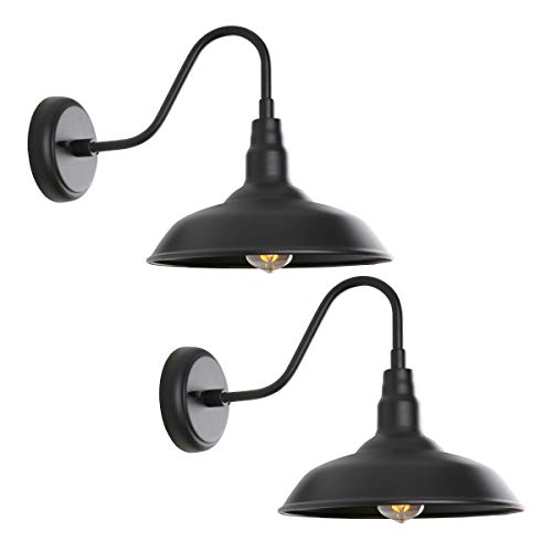 Goalplus Outdoor Gooseneck Light Fixture for Porch 14 Exterior Barn Light with Wall Mount Black Industrial Light Fixture for Farmhouse 2 Pack LM22022P