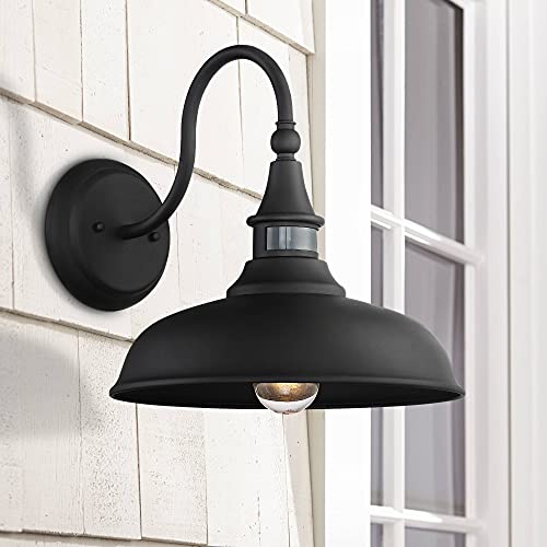 Gough Industrial Farmhouse Outdoor Barn Light Fixture Texturized Black 12 12 Dusk to Dawn Motion Sensor for Exterior House Porch Patio Outside Deck Garage Yard Front Door  John Timberland